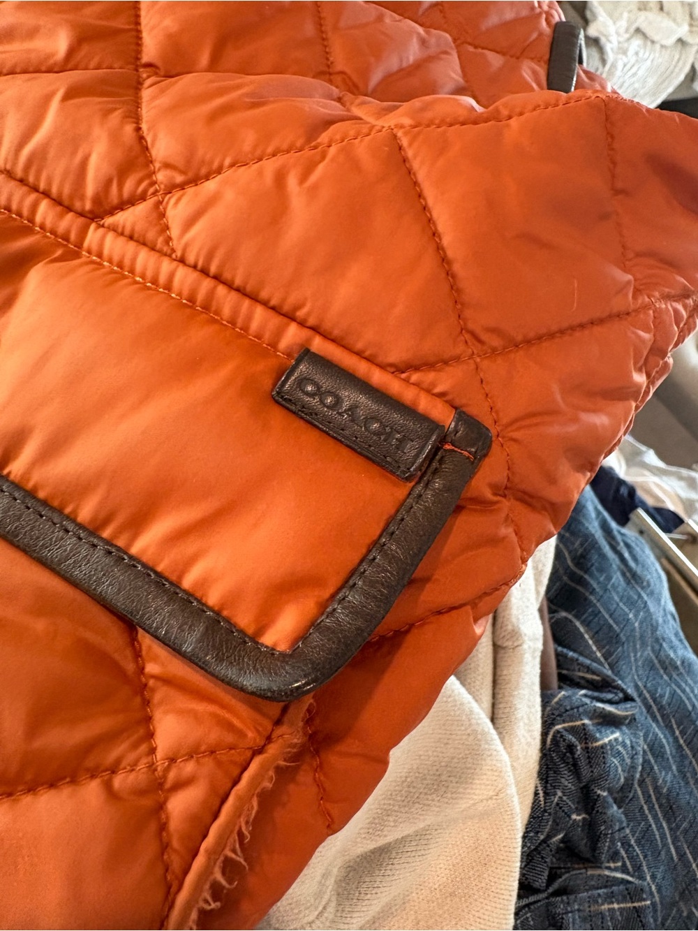 Coach Quilted Orange Men's Vest with Dark Trim - Picture 4 of 6